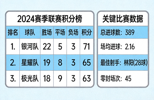 联赛积分榜与比赛数据统计页面的展示画面